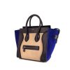 Celine Luggage medium model handbag in beige and black leather and blue suede - 00pp thumbnail