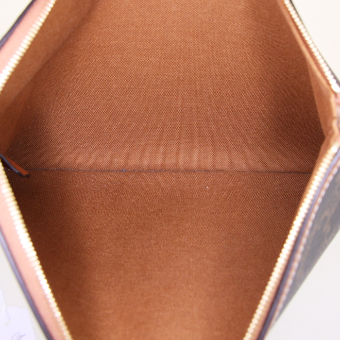 Pochette Celine in tela siglata nera e marrone e pelle marrone - Detail D2