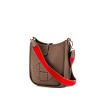 Hermès Mini Evelyne shoulder bag in etoupe togo leather and red canvas - 00pp thumbnail