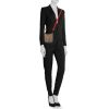 Borsa a tracolla Hermès Mini Evelyne in pelle togo etoupe e tela rossa - Detail D1 thumbnail