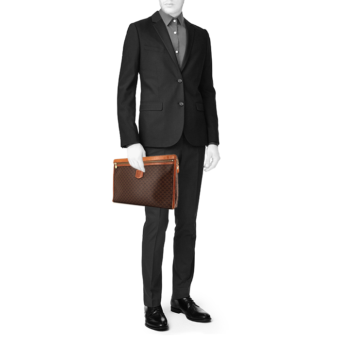 Celine Vintage pouch in brown monogram canvas and natural leather - Detail D1
