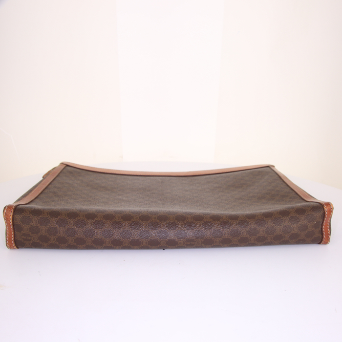 Pochette Celine Vintage in tela monogram marrone e pelle naturale - Detail D4