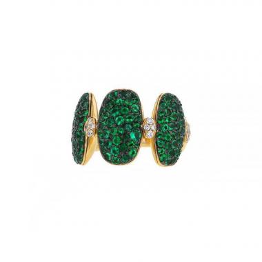 Bague articulée De Grisogono Zucchero en or jaune,  diamants et tsavorites
