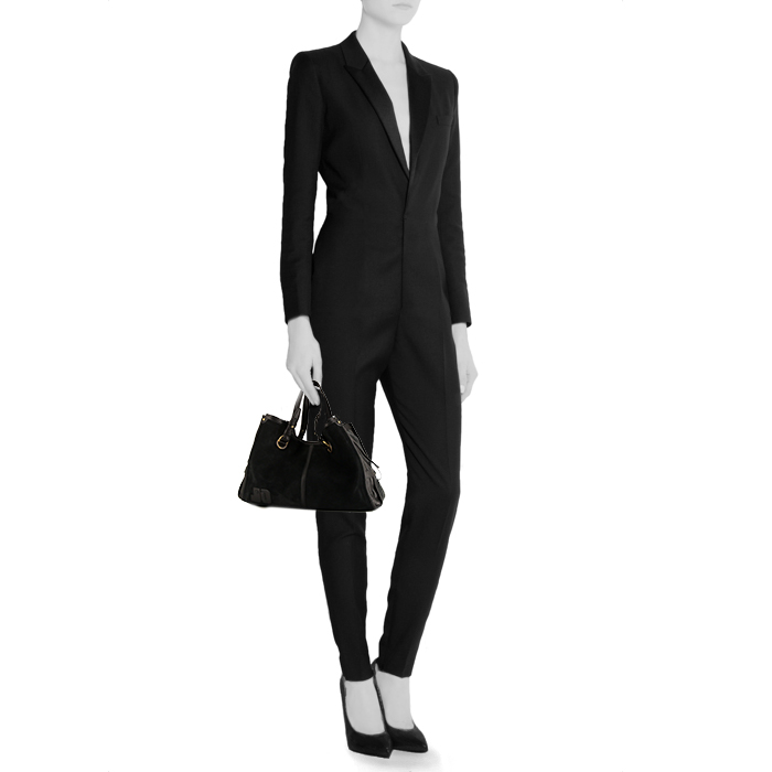 Jerome Dreyfuss Emile shoulder bag in black suede and black leather - Detail D1