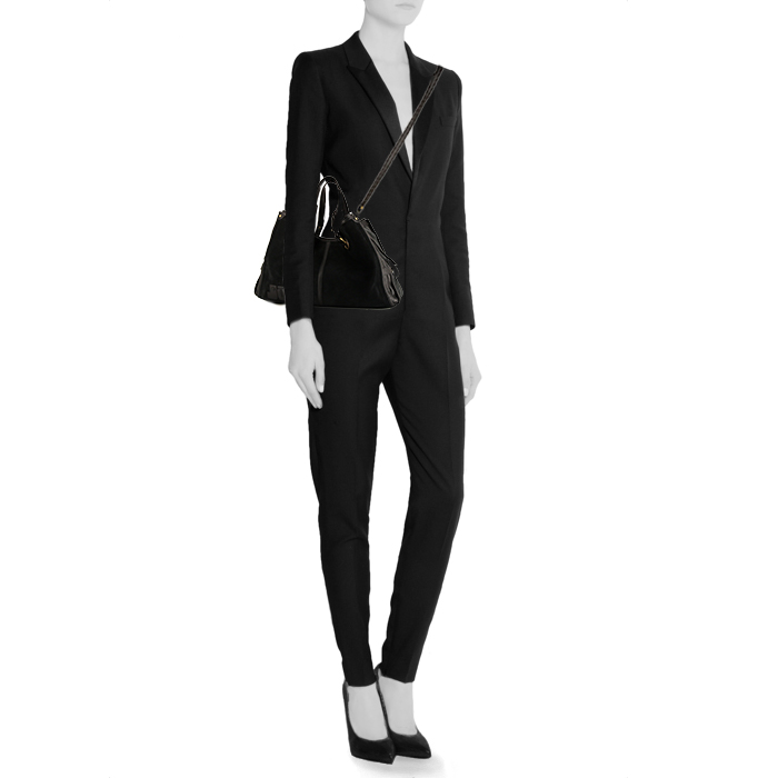 Sac bandoulière Jerome Dreyfuss Emile en daim noir et cuir noir - Detail D2