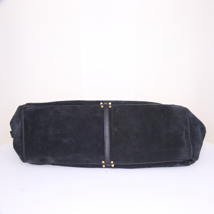 Jerome Dreyfuss Emile shoulder bag in black suede and black leather - Detail D5