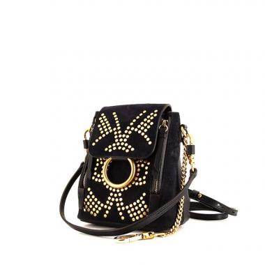 Borsa a tracolla Chloé Faye modello piccolo in camoscio blu notte e pelle blu notte