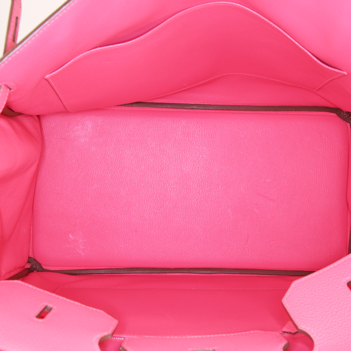 Sac à main Hermes Birkin 40 cm en cuir taurillon clémence Rose Lipstick - Detail D2