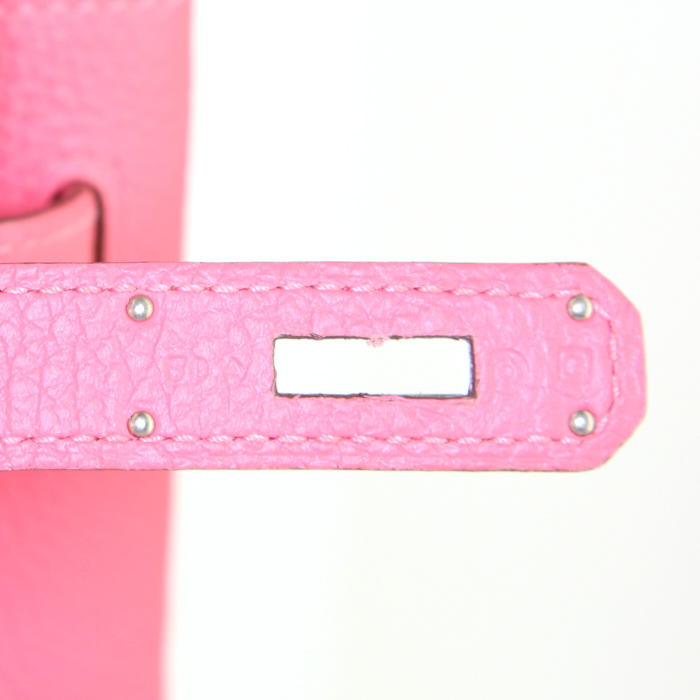 Sac à main Hermes Birkin 40 cm en cuir taurillon clémence Rose Lipstick - Detail D4