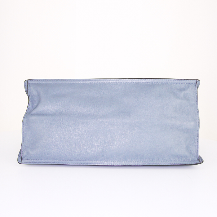 Sac à main Prada Etiquette en cuir bleu-gris - Detail D5
