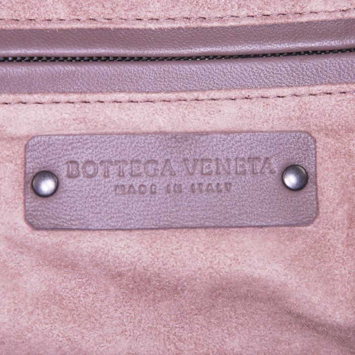 Borsa a tracolla Bottega Veneta in pelle grigia e pelle intrecciata grigia - Detail D4
