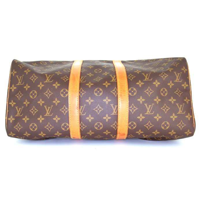 Sac de voyage Louis Vuitton Keepall 45 en toile monogram et cuir naturel - Detail D4
