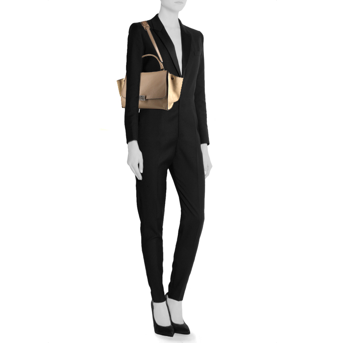 Bolso de mano Celine Trapeze modelo mediano en cuero gris y ante gris - Detail D2