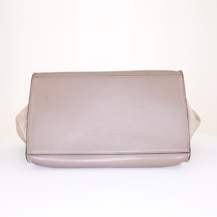 Celine Trapeze medium model handbag in grey leather and grey suede - Detail D5