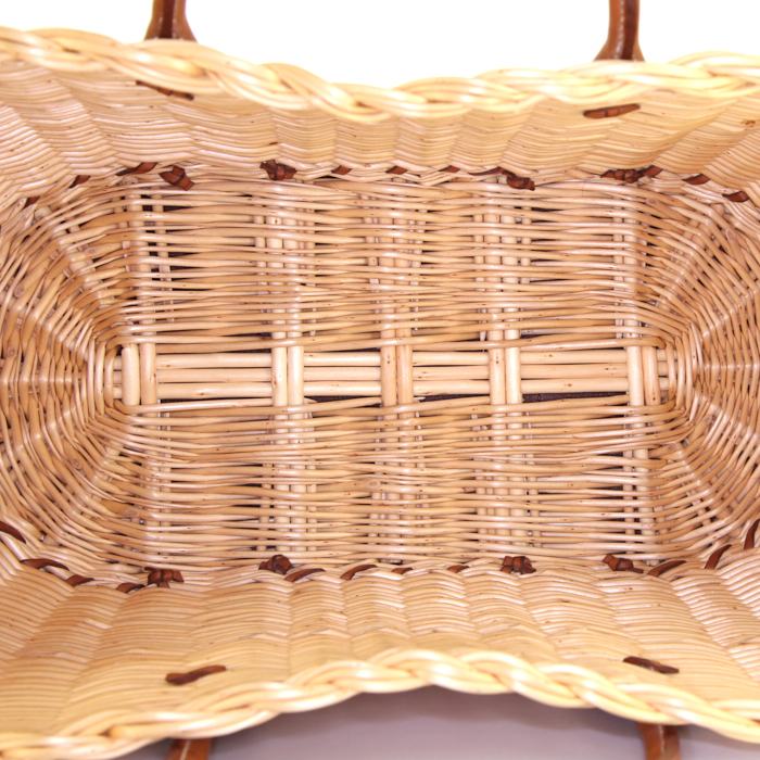 Hermes Garden shopping bag in natural wicker and gold Barenia leather - Detail D2
