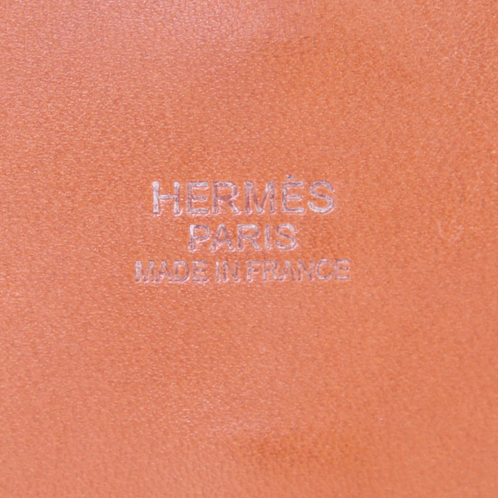 Hermes Garden shopping bag in natural wicker and gold Barenia leather - Detail D3