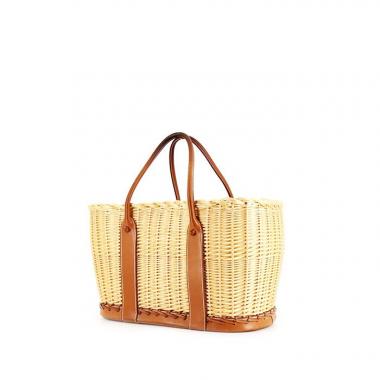 Hermes Garden shopping bag in natural wicker and gold Barenia leather