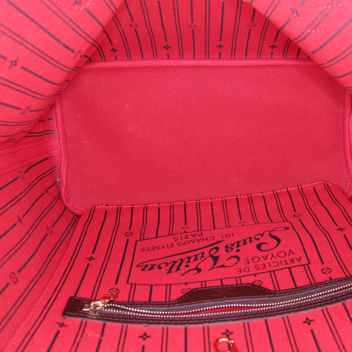 Shopping bag Louis Vuitton Neverfull modello medio in tela a scacchi ebana e pelle marrone - Detail D3