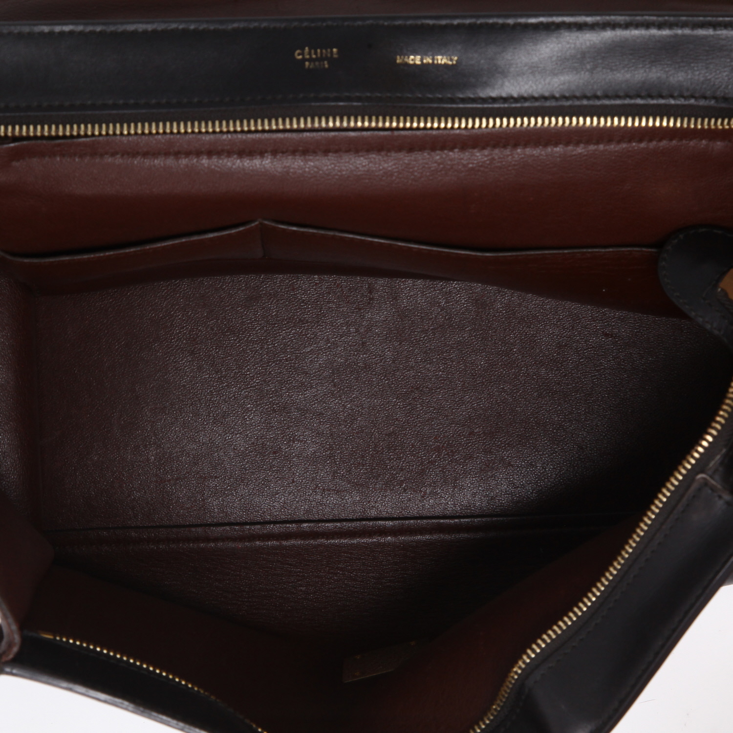 Celine  Trapeze medium model  handbag  in chocolate brown, black and dark brown tricolor  leather - Detail D3