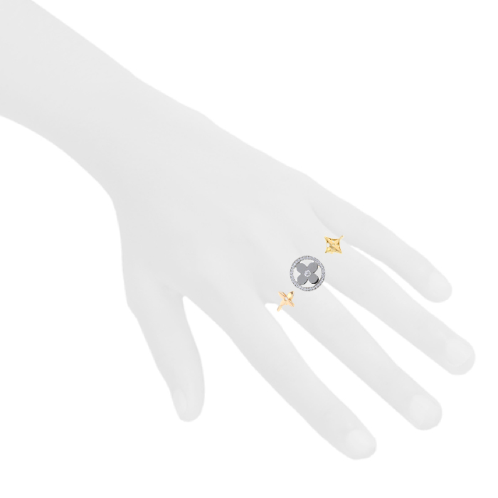 Sortija abierta Louis Vuitton Double Idylle Blossom en oro amarillo, oro rosa y oro blanco y en diamantes - Detail D1