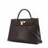 Hermes Kelly 35 cm bag worn on the shoulder or carried in the hand in ebene togo leather - 00pp thumbnail