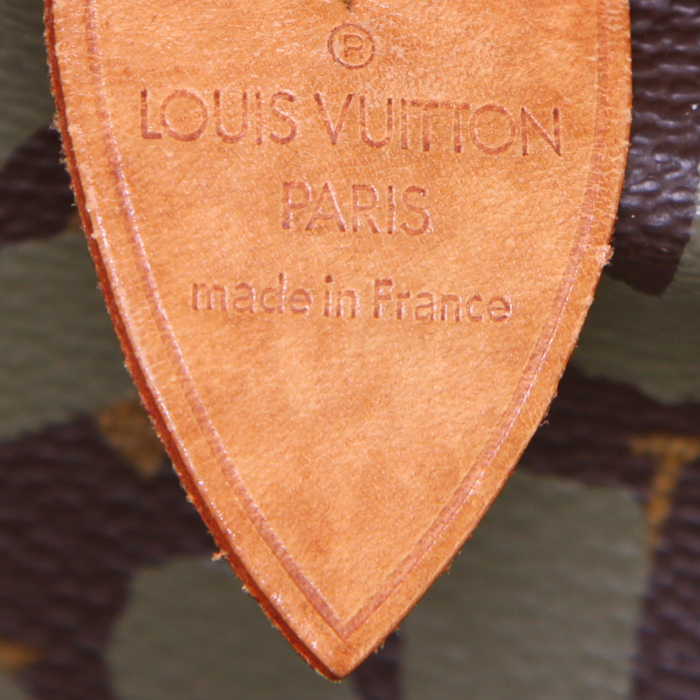 Sac de voyage Louis Vuitton Keepall 50 cm Stephen Sprouse en toile monogram graffiti kaki et cuir naturel - Detail D3