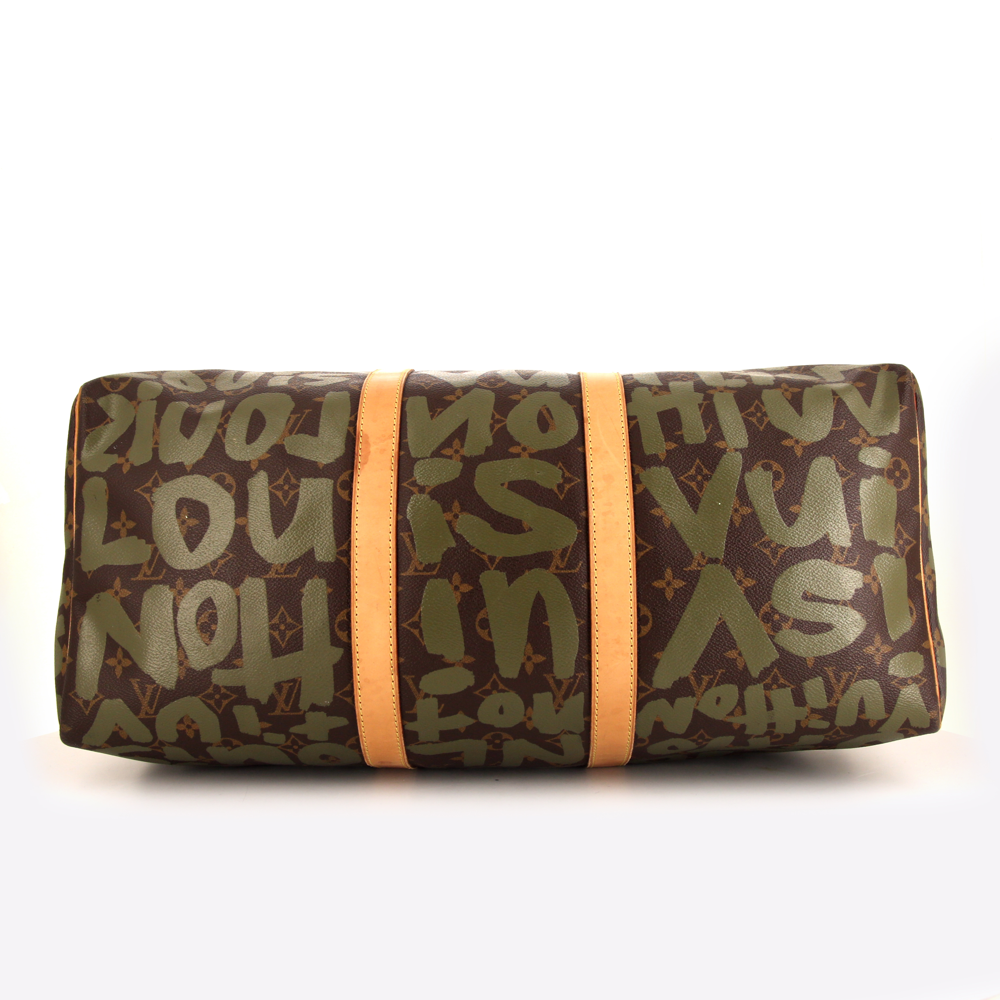 Sac de voyage Louis Vuitton Keepall 50 cm Stephen Sprouse en toile monogram graffiti kaki et cuir naturel - Detail D4