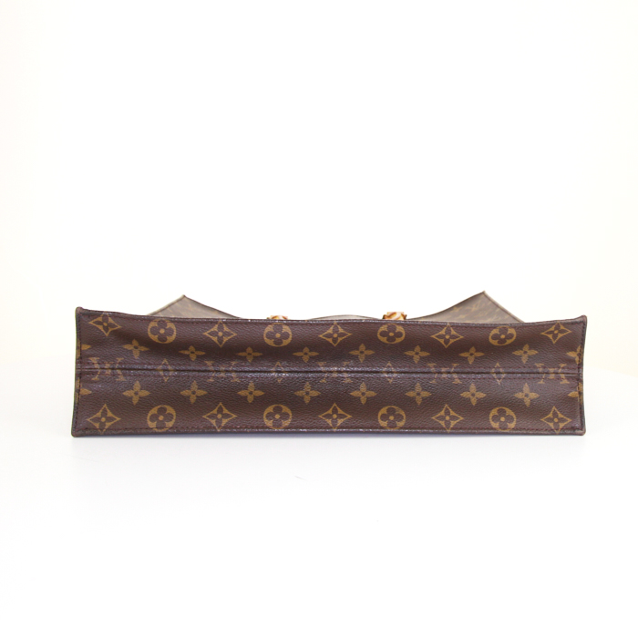 Sac cabas Louis Vuitton Louis Vuitton Sac Plat en toile monogram enduite marron et cuir naturel - Detail D4