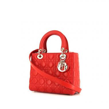 Dior Lady Dior medium model handbag in red leather cannage