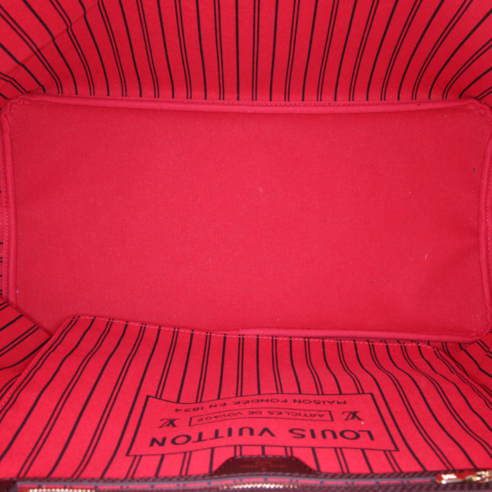 Sac cabas Louis Vuitton Neverfull grand modèle en toile damier enduite ébène et cuir marron - Detail D2