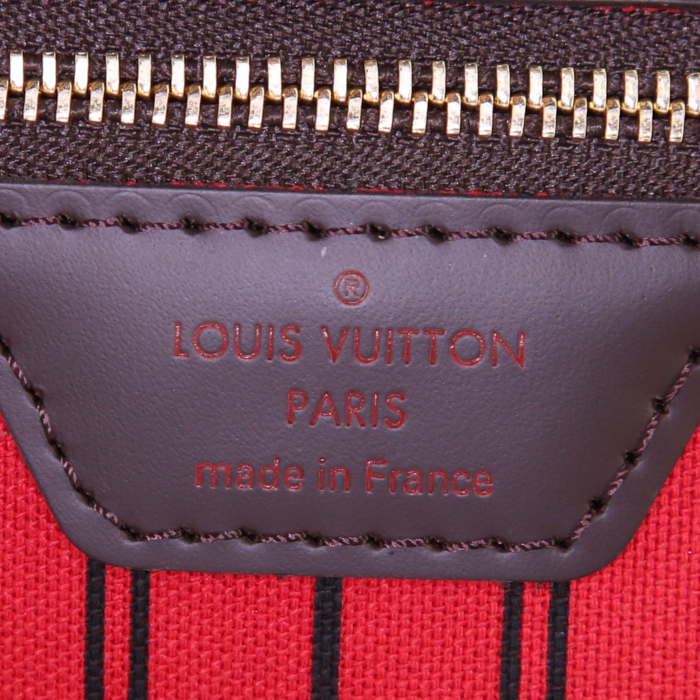Shopping bag Louis Vuitton Neverfull modello grande in tela cerata con motivo a scacchi ebano e pelle marrone - Detail D3
