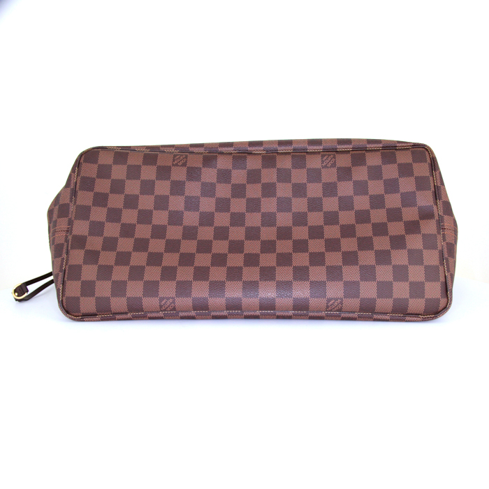 Sac cabas Louis Vuitton Neverfull grand modèle en toile damier enduite ébène et cuir marron - Detail D4