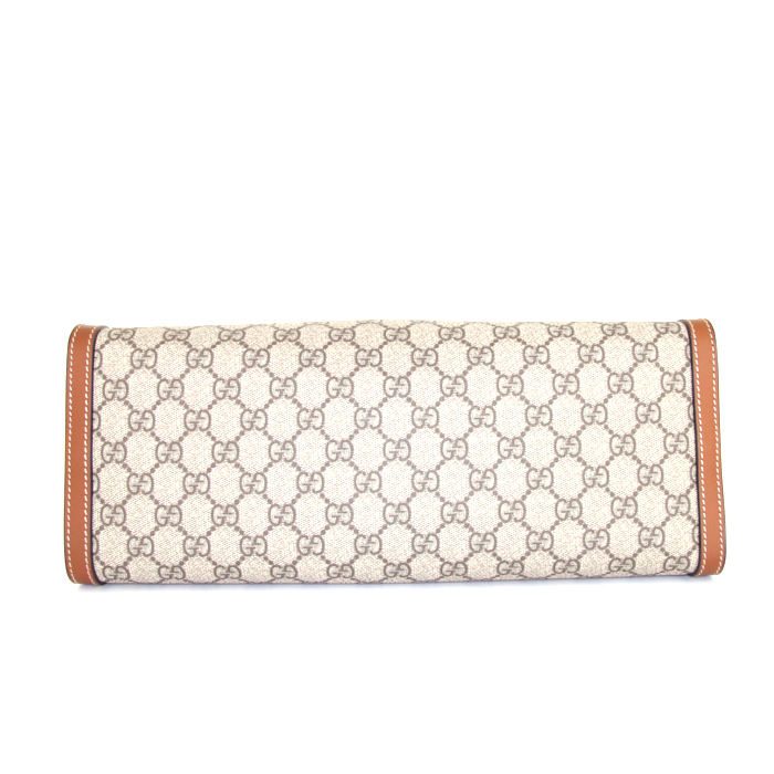 Gucci Padlock medium model shopping bag in beige logo canvas and brown leather - Detail D4