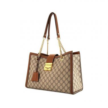 Bolso Cabás Gucci Padlock modelo mediano en lona monogram beige y cuero marrón