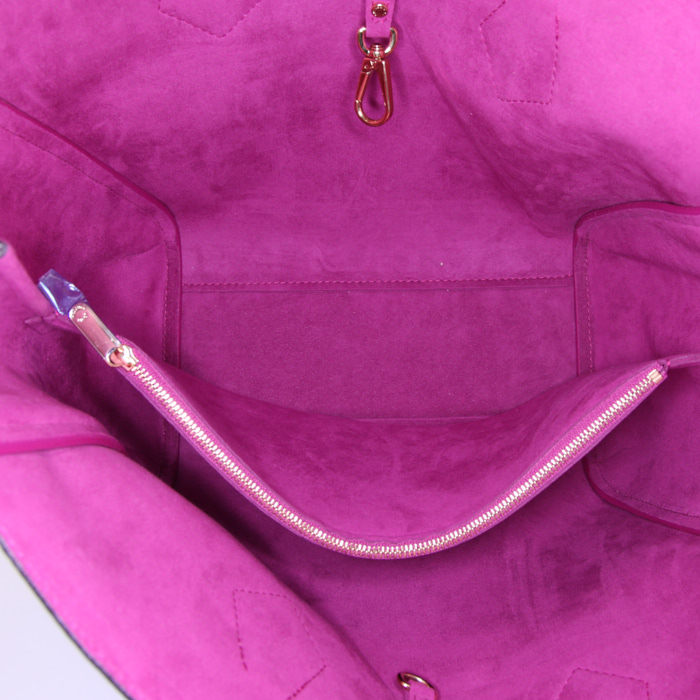 Louis Vuitton Kimono shopping bag in varnished pink leather and brown monogram canvas - Detail D2