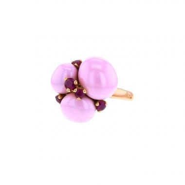 Anello Pomellato Capri in oro rosa,  ceramica rosa e rubini