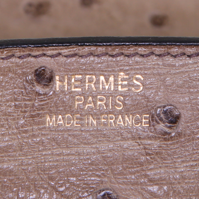 Sac à main Hermes Birkin 35 cm en autruche vert Mousse - Detail D3