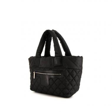 Sac à main Chanel Coco Cocoon en toile matelassée noire et cuir noir