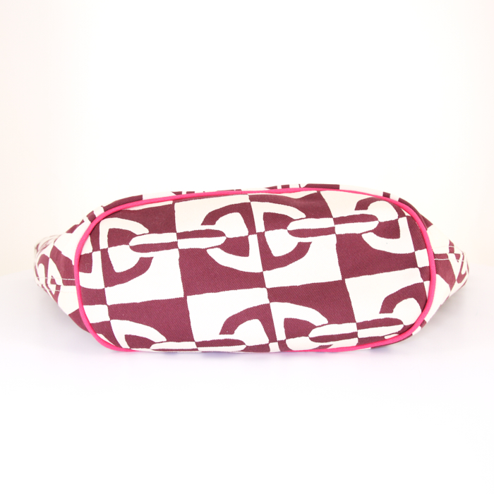 Hermès Beach Tote Chaine d'Ancre shopping bag in beige, burgundy and pink canvas - Detail D4