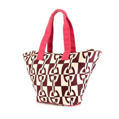 Bolso Cabás Hermès Beach Tote Chaine d'Ancre en lona beige, color burdeos y rosa