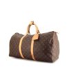 Borsa da viaggio Louis Vuitton Keepall 50 cm in tela monogram cerata marrone e pelle naturale - 00pp thumbnail