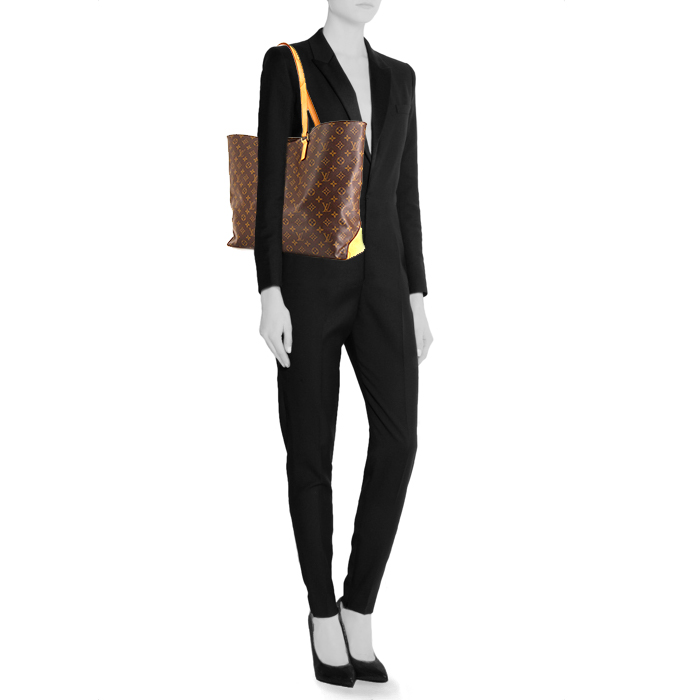 Shopping bag Louis Vuitton Alto in tela monogram cerata marrone e pelle naturale - Detail D1