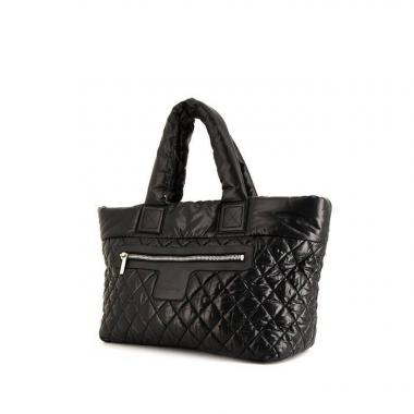 Sac cabas Chanel Coco Cocoon en toile matelassée noire et cuir noir