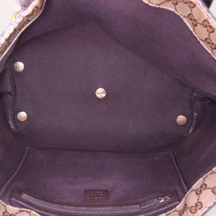 Gucci Babouska shopping bag in beige logo canvas and brown leather - Detail D2