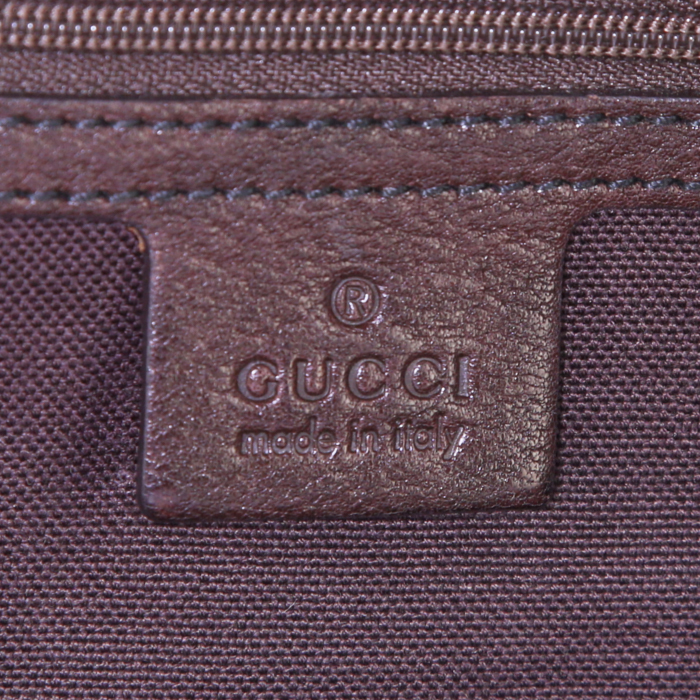 Shopping bag Gucci Babouska in tela siglata beige e pelle marrone - Detail D3