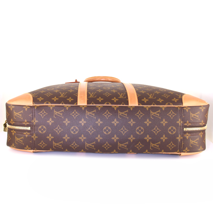 Borsa da viaggio Louis Vuitton Sirius 55 in tela monogram cerata marrone e pelle naturale - Detail D4
