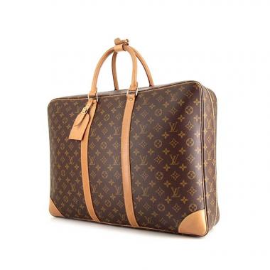 Borsa da viaggio Louis Vuitton Sirius 55 in tela monogram cerata marrone e pelle naturale