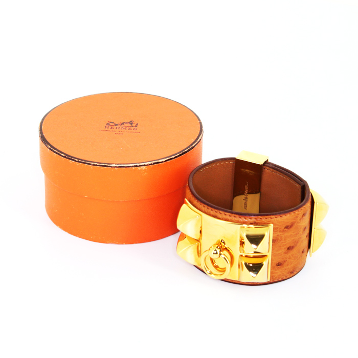 Bracciale Hermes Médor in oro placcato e pelle marrone - Detail D2