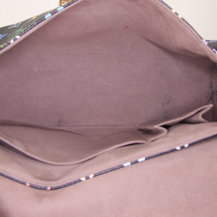 Sac porté épaule ou main Louis Vuitton Beverly en toile monogram enduite multicolore noire et cuir naturel - Detail D2