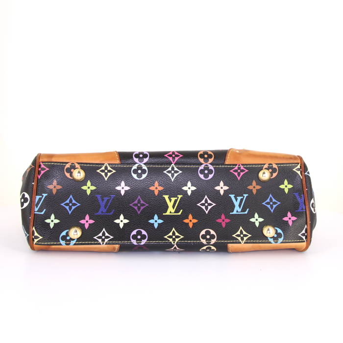 Louis Vuitton Beverly bag worn on the shoulder or carried in the hand in black multicolor monogram canvas and natural leather - Detail D4